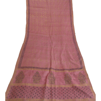 Sanskriti Vintage Long Dupatta Stole Pure Silk Pink Hand-Block Printed Scarves
