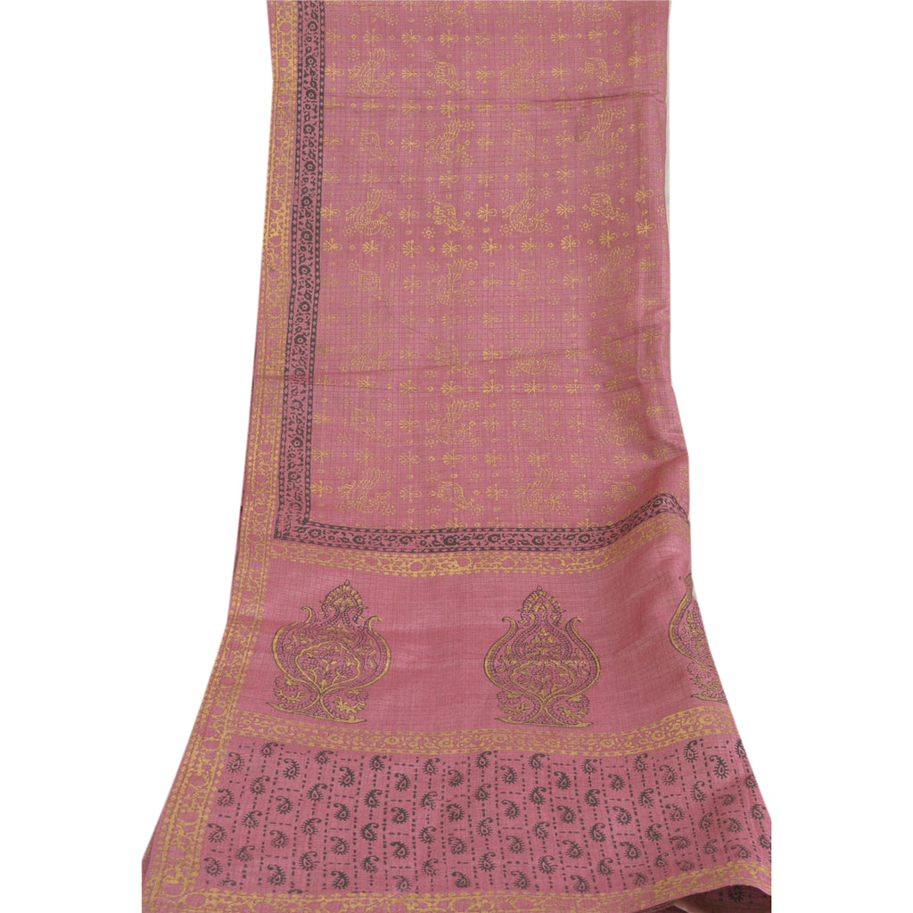 Sanskriti Vintage Long Dupatta Stole Pure Silk Pink Hand-Block Printed Scarves