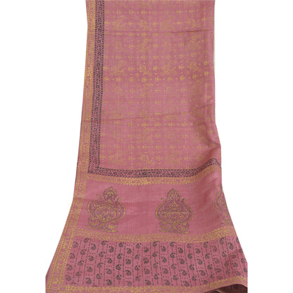 Sanskriti Vintage Long Dupatta Stole Pure Silk Pink Hand-Block Printed Scarves