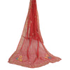 Sanskriti Vintage Long Dark Red Dupatta/Stole Pure Chiffon Silk Hand Beaded Veil