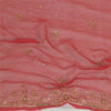 Sanskriti Vintage Long Dark Red Dupatta/Stole Pure Chiffon Silk Hand Beaded Veil