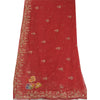 Sanskriti Vintage Long Dark Red Dupatta/Stole Pure Chiffon Silk Hand Beaded Veil