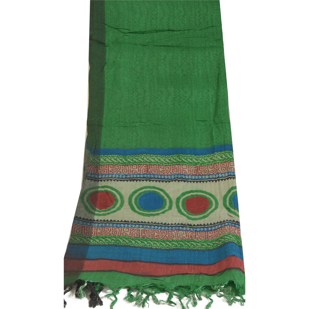 Sanskriti Vintage Long Dupatta Stole Pure Woolen Green Hijab Printed Soft Shawl