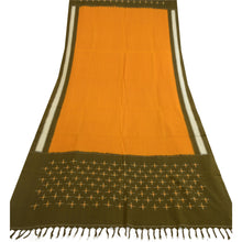 Load image into Gallery viewer, Sanskriti Vintage Long Dupatta Stole Pure Cotton Saffron/Green Woven Ikat Hijab
