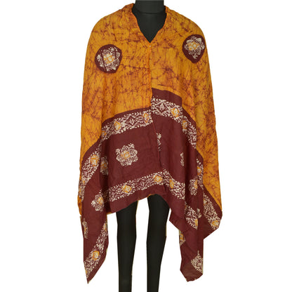 Sanskriti Vintage Long Dupatta Stole Pure Cotton Saffron/Brown Batik Work Hijab