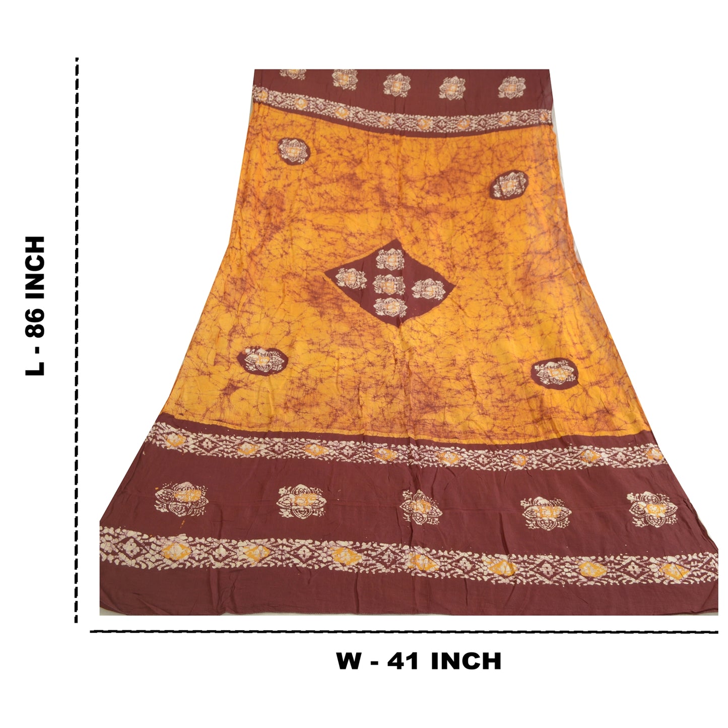 Sanskriti Vintage Long Dupatta Stole Pure Cotton Saffron/Brown Batik Work Hijab