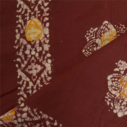 Sanskriti Vintage Long Dupatta Stole Pure Cotton Saffron/Brown Batik Work Hijab