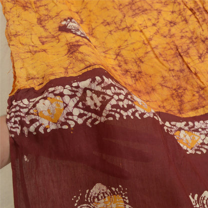Sanskriti Vintage Long Dupatta Stole Pure Cotton Saffron/Brown Batik Work Hijab