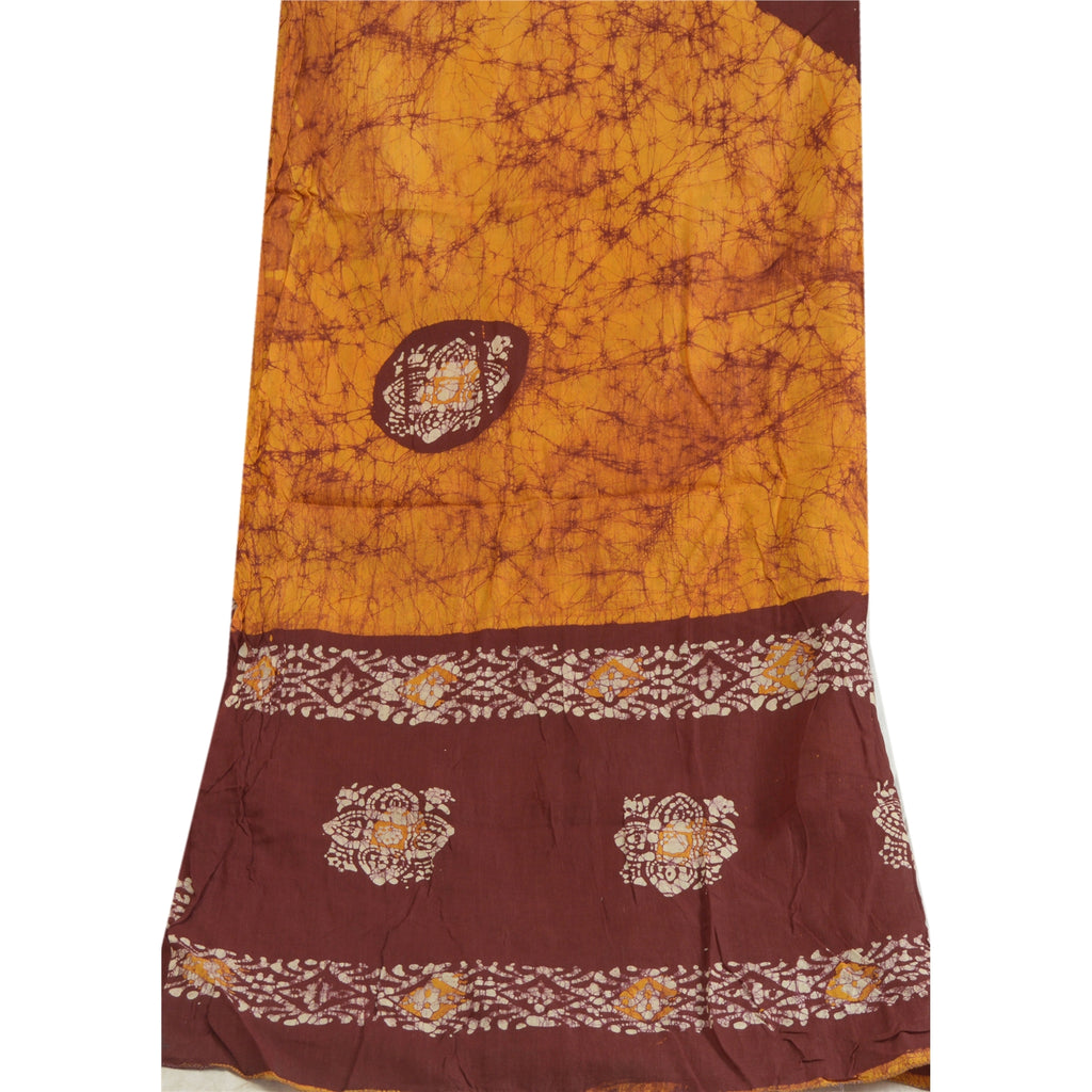 Sanskriti Vintage Long Dupatta Stole Pure Cotton Saffron/Brown Batik Work Hijab