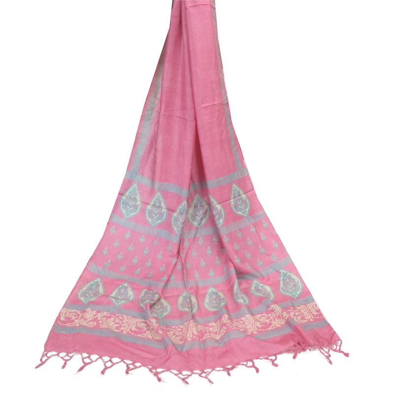 Sanskriti Vintage Long Dupatta Stole Pure Silk Pink Wrap Hijab Floral Print Veil