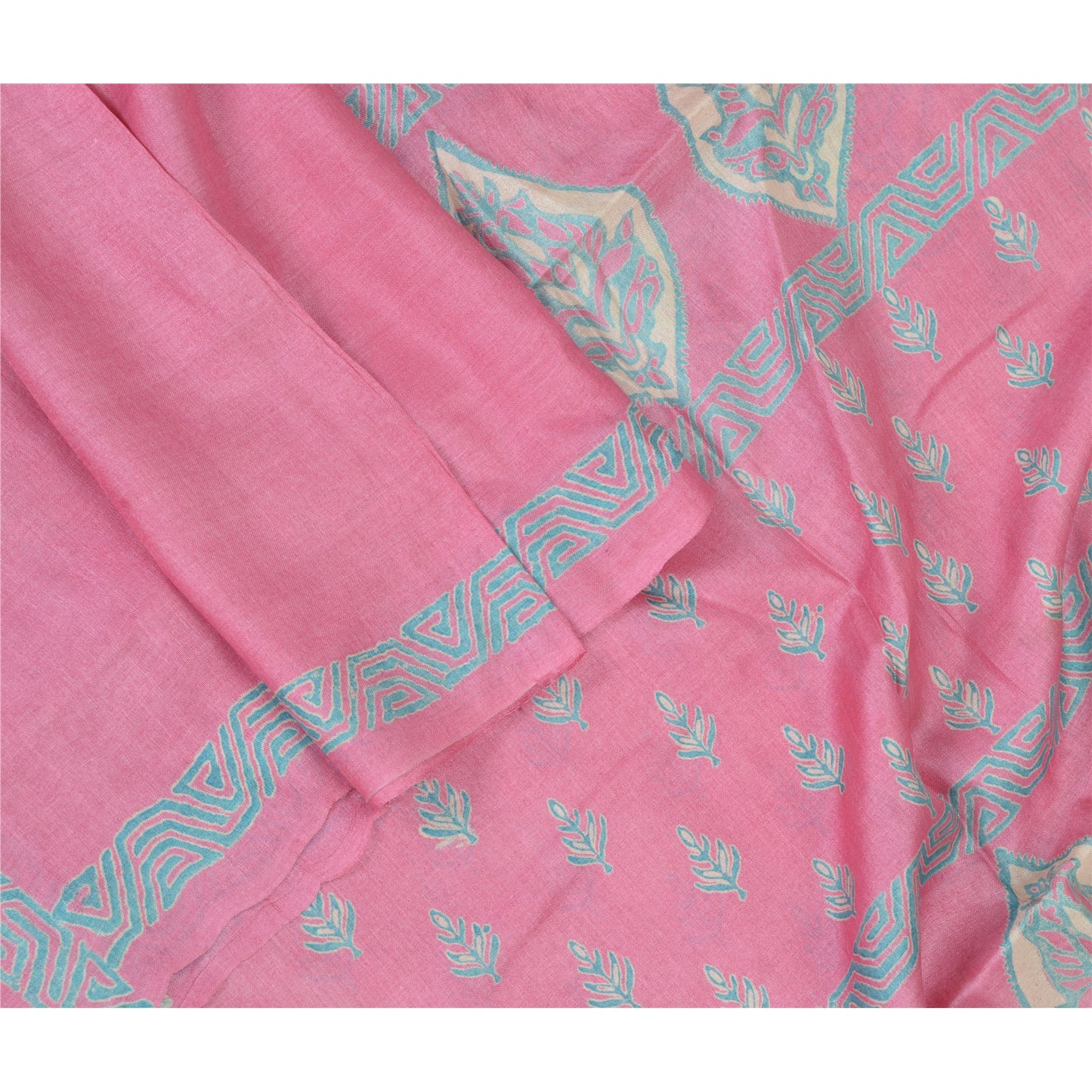 Sanskriti Vintage Long Dupatta Stole Pure Silk Pink Wrap Hijab Printed Scarves