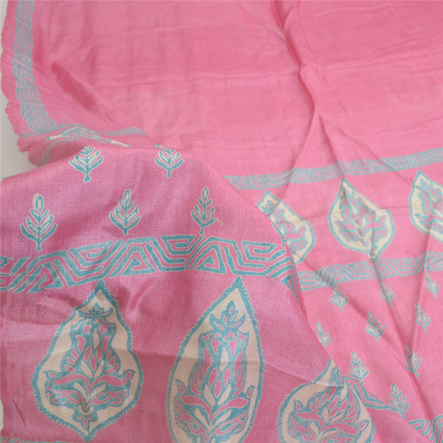 Sanskriti Vintage Long Dupatta Stole Pure Silk Pink Wrap Hijab Printed Scarves