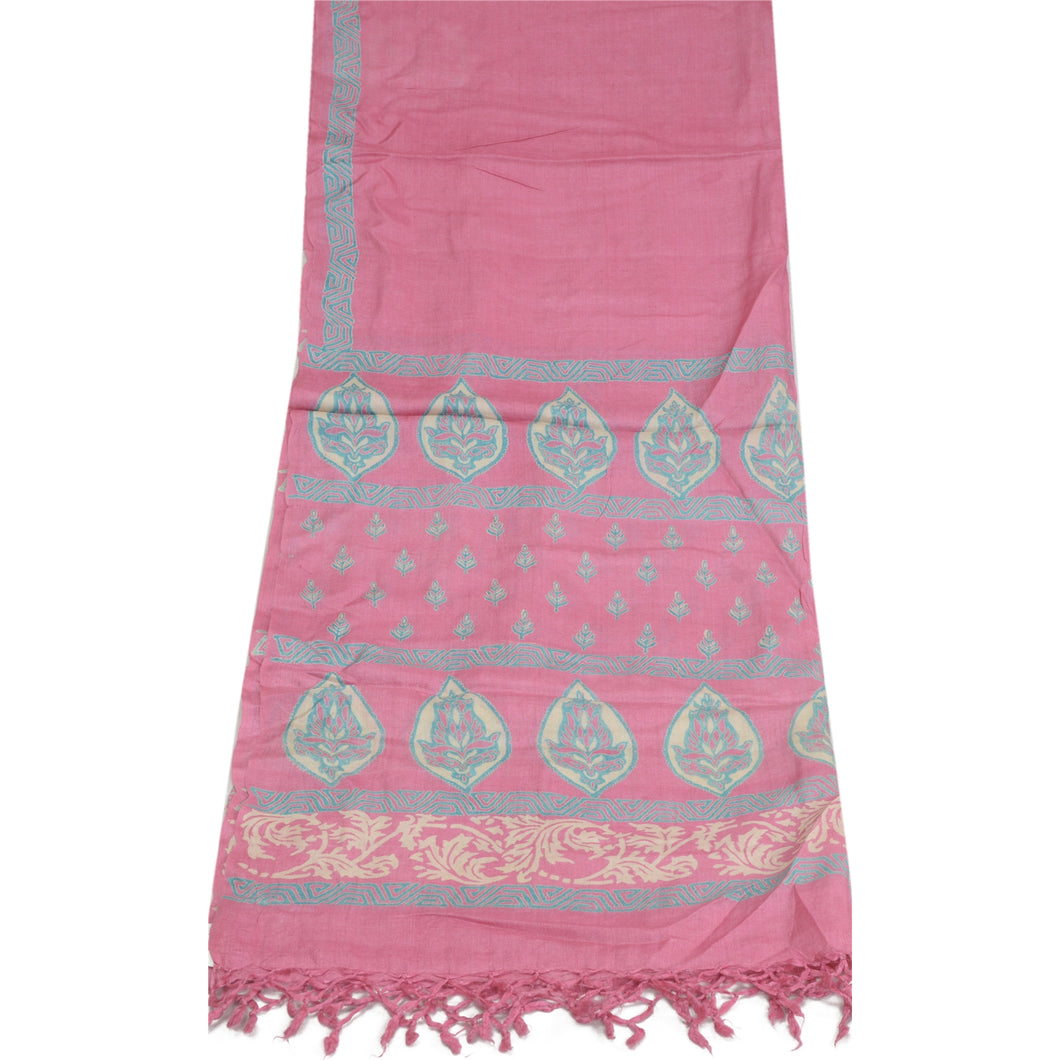 Sanskriti Vintage Long Dupatta Stole Pure Silk Pink Wrap Hijab Printed Scarves