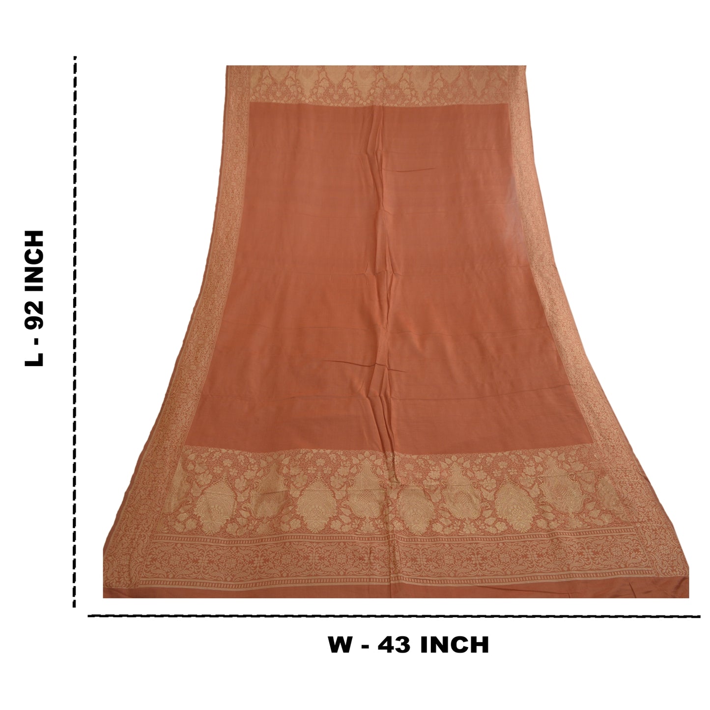 Sanskriti Vintage Long Dupatta Stole Pure Silk Brown Woven Zari Wrap Scarves