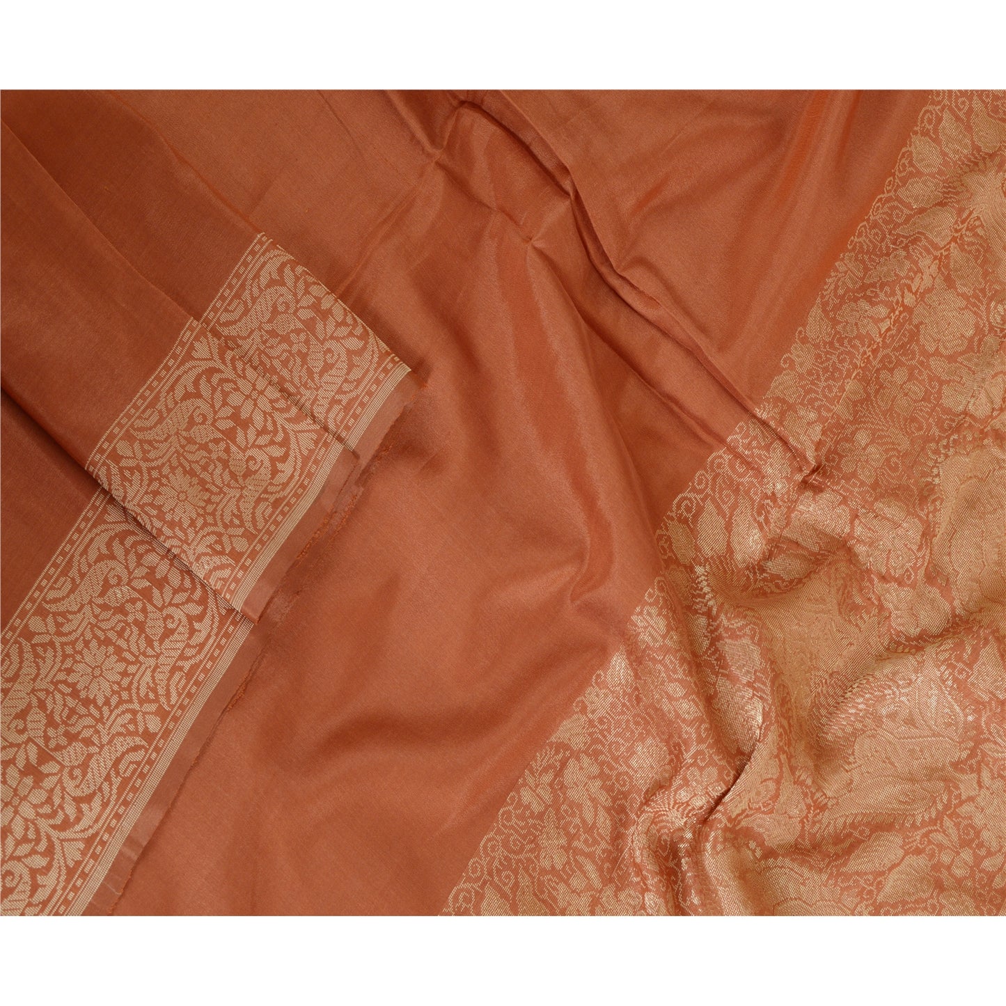 Sanskriti Vintage Long Dupatta Stole Pure Silk Brown Woven Zari Wrap Scarves