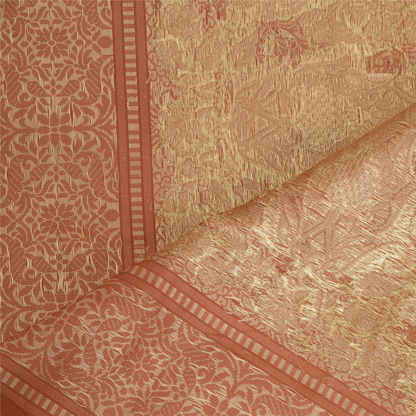 Sanskriti Vintage Long Dupatta Stole Pure Silk Brown Woven Zari Wrap Scarves