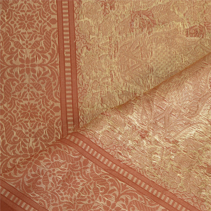 Sanskriti Vintage Long Dupatta Stole Pure Silk Brown Woven Zari Wrap Scarves