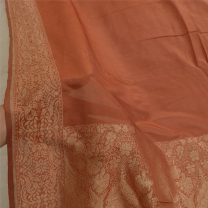 Sanskriti Vintage Long Dupatta Stole Pure Silk Brown Woven Zari Wrap Scarves