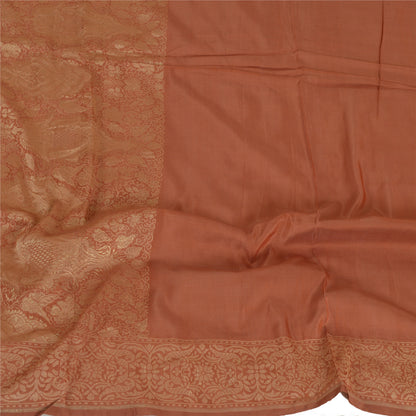 Sanskriti Vintage Long Dupatta Stole Pure Silk Brown Woven Zari Wrap Scarves