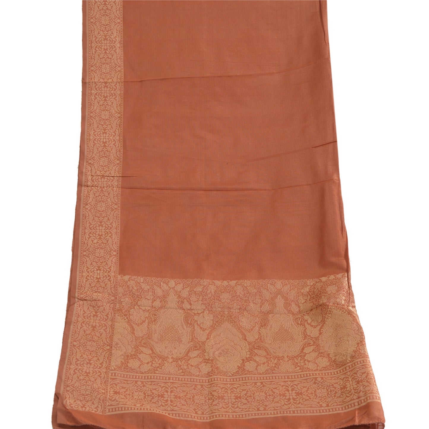 Sanskriti Vintage Long Dupatta Stole Pure Silk Brown Woven Zari Wrap Scarves