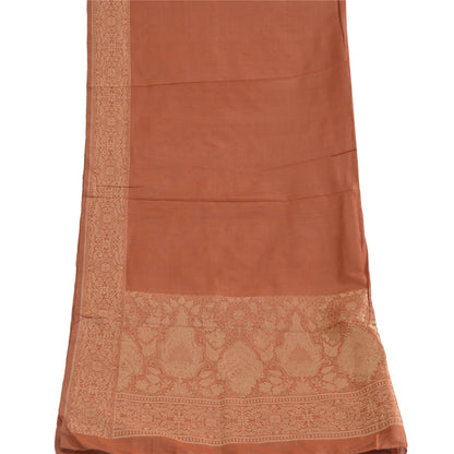 Sanskriti Vintage Long Dupatta Stole Pure Silk Brown Woven Zari Wrap Scarves