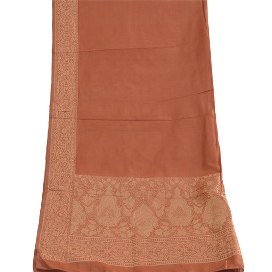Sanskriti Vintage Long Dupatta Stole Pure Silk Brown Woven Zari Wrap Scarves