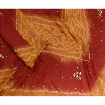 Sanskriti Vintage Long Dupatta Stole Pure Silk Saffron Hand Beaded Bandhani Veil