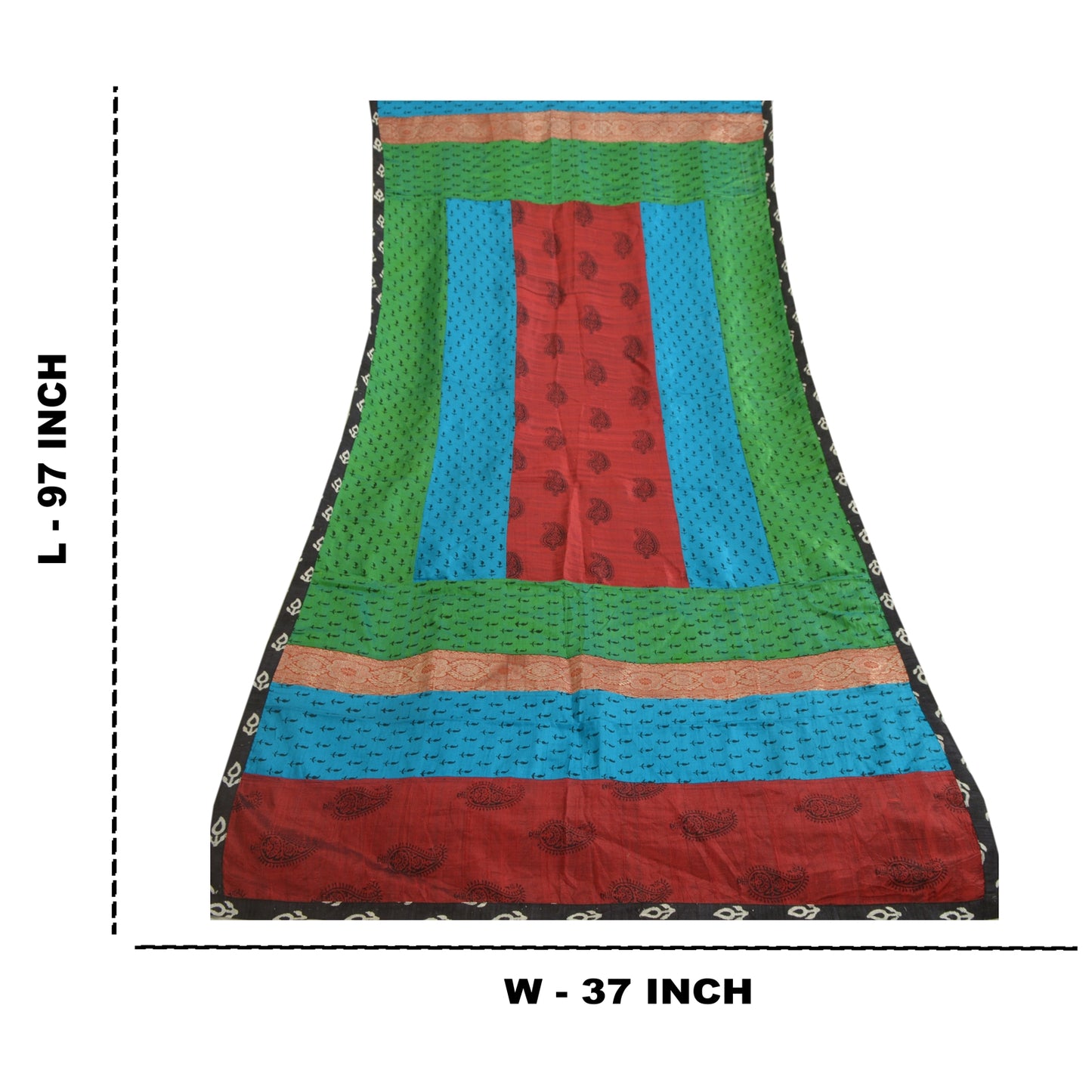 Sanskriti Vintage Long Dupatta Stole Pure Silk Hand-Block Printed Woven Scarves