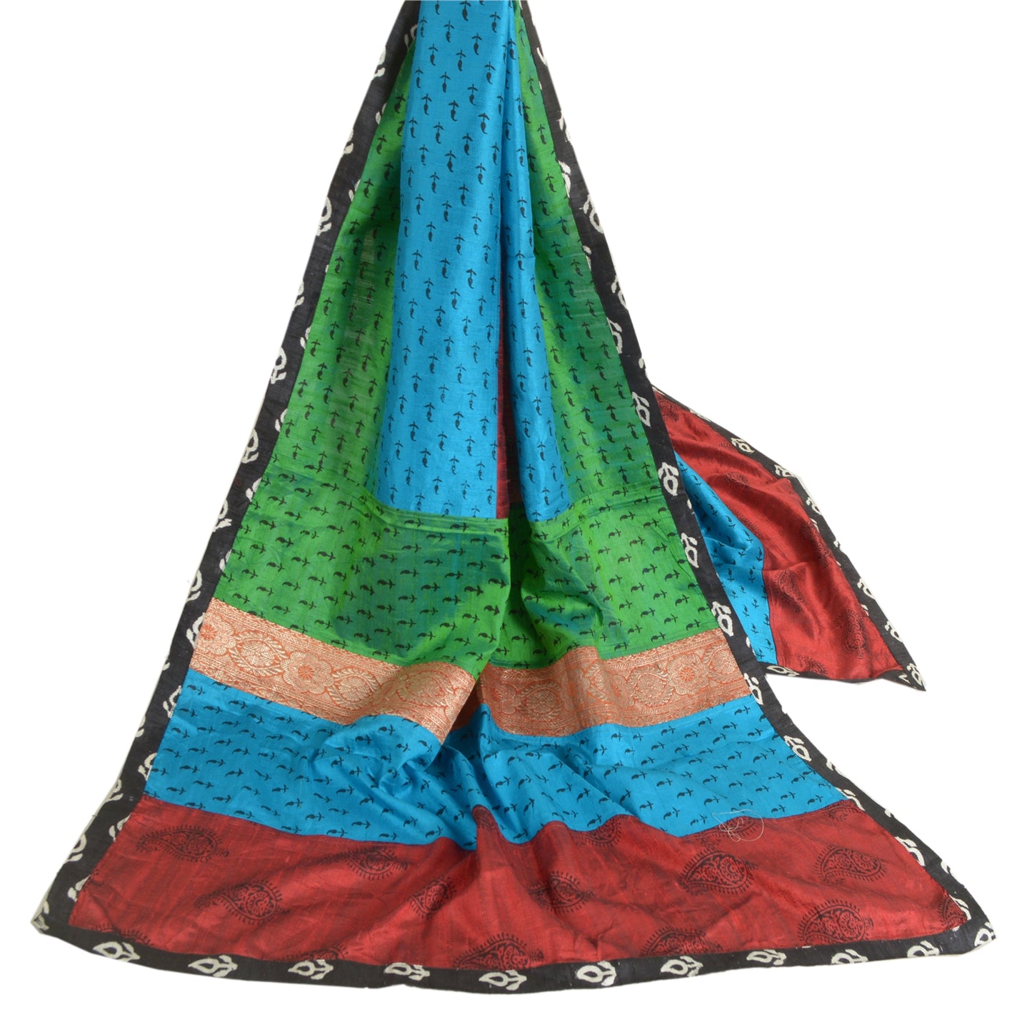 Sanskriti Vintage Long Dupatta Stole Pure Silk Hand-Block Printed Woven Scarves