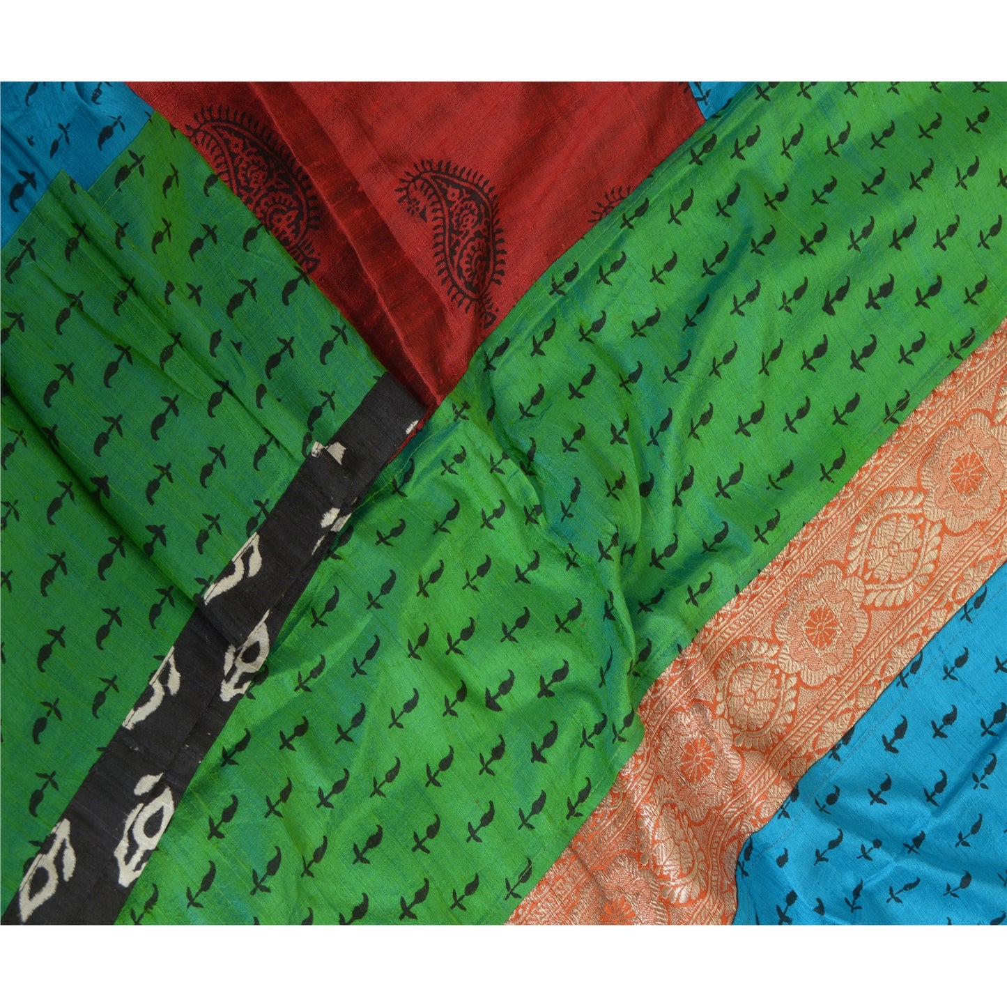 Sanskriti Vintage Long Dupatta Stole Pure Silk Hand-Block Printed Woven Scarves