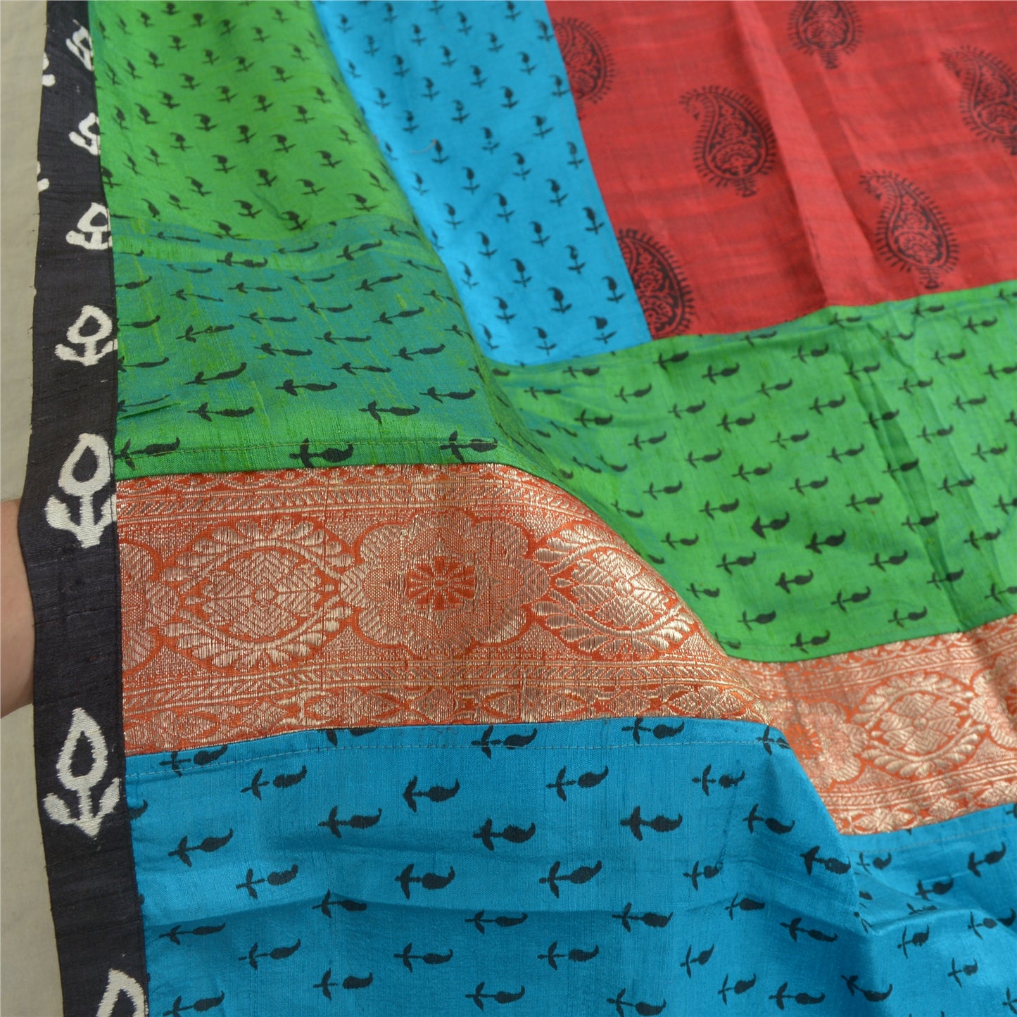 Sanskriti Vintage Long Dupatta Stole Pure Silk Hand-Block Printed Woven Scarves