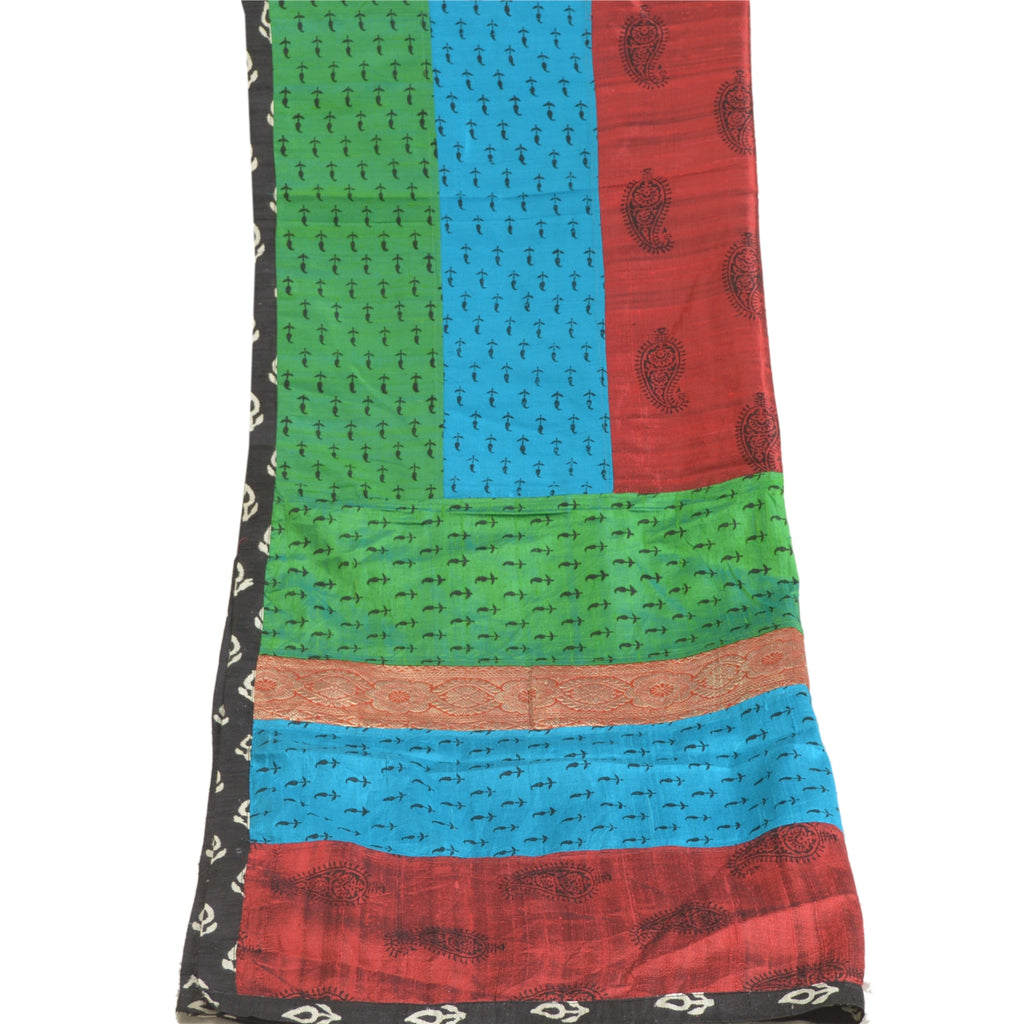 Sanskriti Vintage Long Dupatta Stole Pure Silk Hand-Block Printed Woven Scarves
