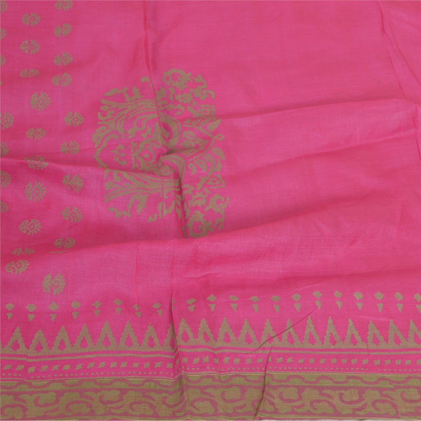 Санскрити Винтаж Длинный Палантин Дупатта Чистый Шелк Ярко-Розовый Напечатанный вручную Вуаль