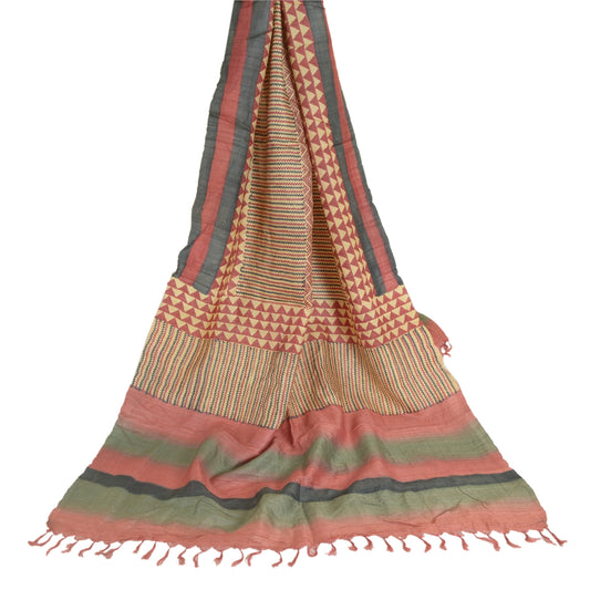 Sanskriti Vintage Long Dupatta Stole Pure Silk Block Printed Multicolor Scarves
