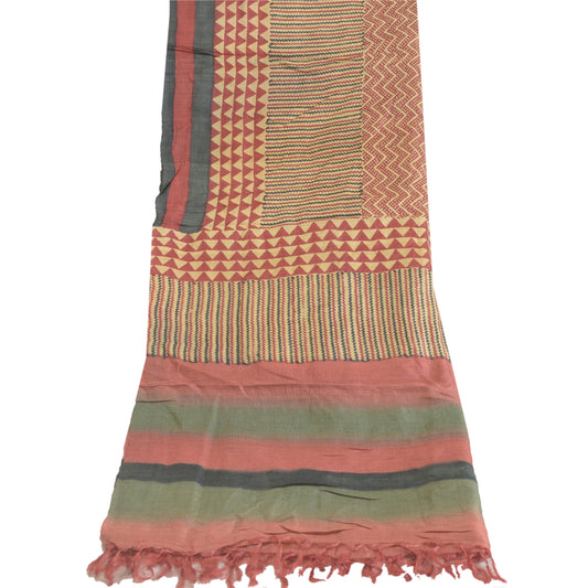 Sanskriti Vintage Long Dupatta Stole Pure Silk Block Printed Multicolor Scarves