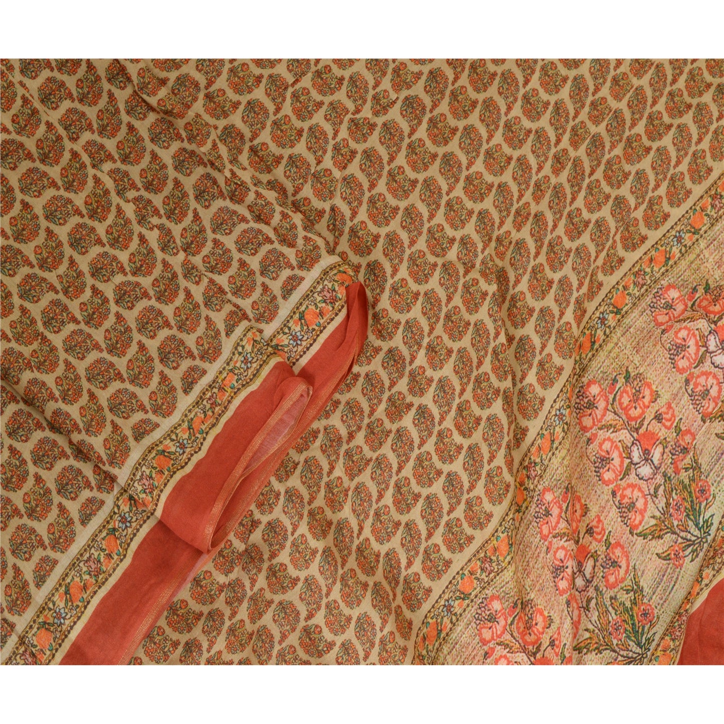 Sanskriti Vintage Cream Long Dupatta Stole Cotton Silk Digital Printed Scarves