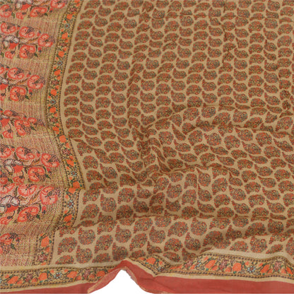 Sanskriti Vintage Cream Long Dupatta Stole Cotton Silk Digital Printed Scarves