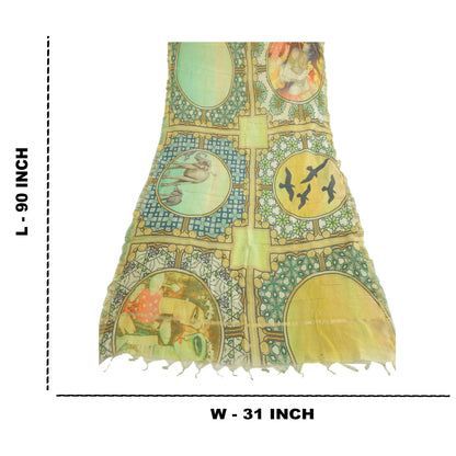 Sanskriti Vintage Long Dupatta Stole Cotton Silk Green Digital Printed Scarves