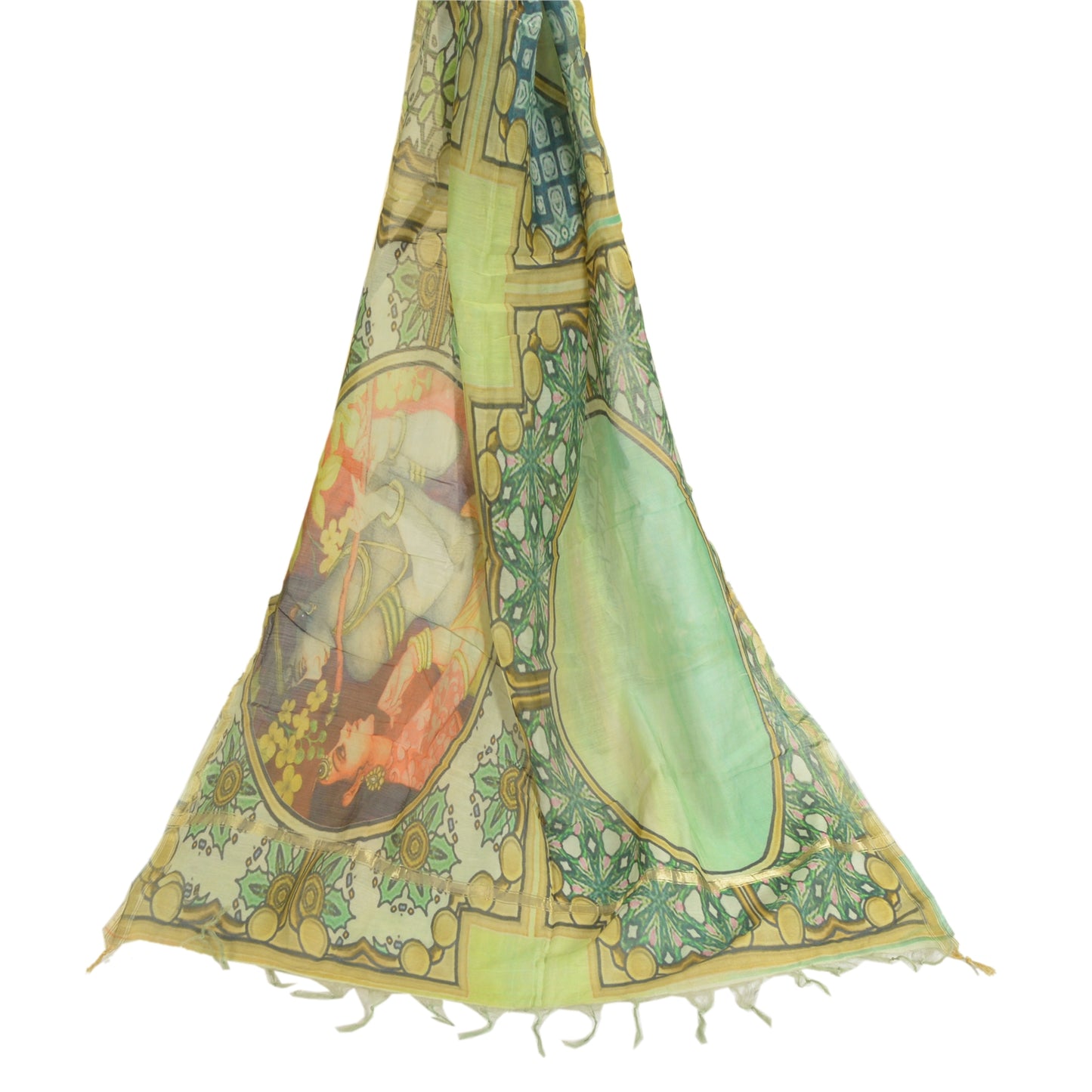 Sanskriti Vintage Long Dupatta Stole Cotton Silk Green Digital Printed Scarves
