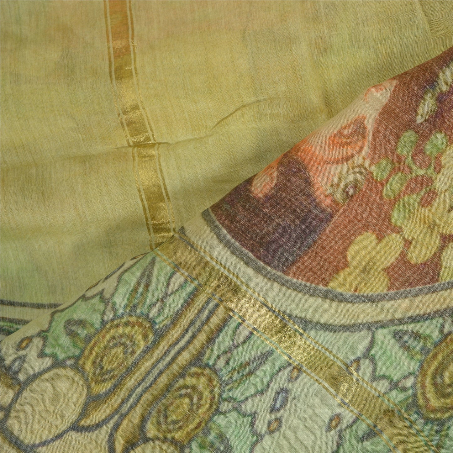 Sanskriti Vintage Long Dupatta Stole Cotton Silk Green Digital Printed Scarves