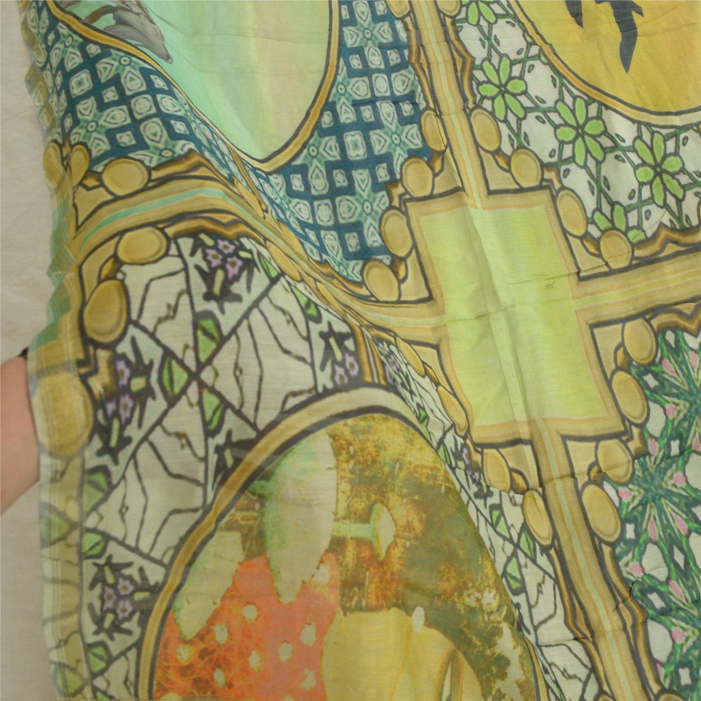 Sanskriti Vintage Long Dupatta Stole Cotton Silk Green Digital Printed Scarves