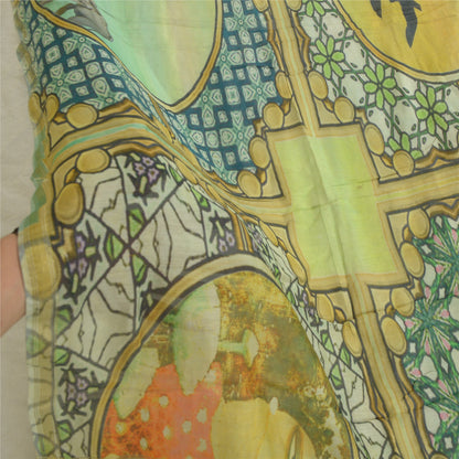 Sanskriti Vintage Long Dupatta Stole Cotton Silk Green Digital Printed Scarves