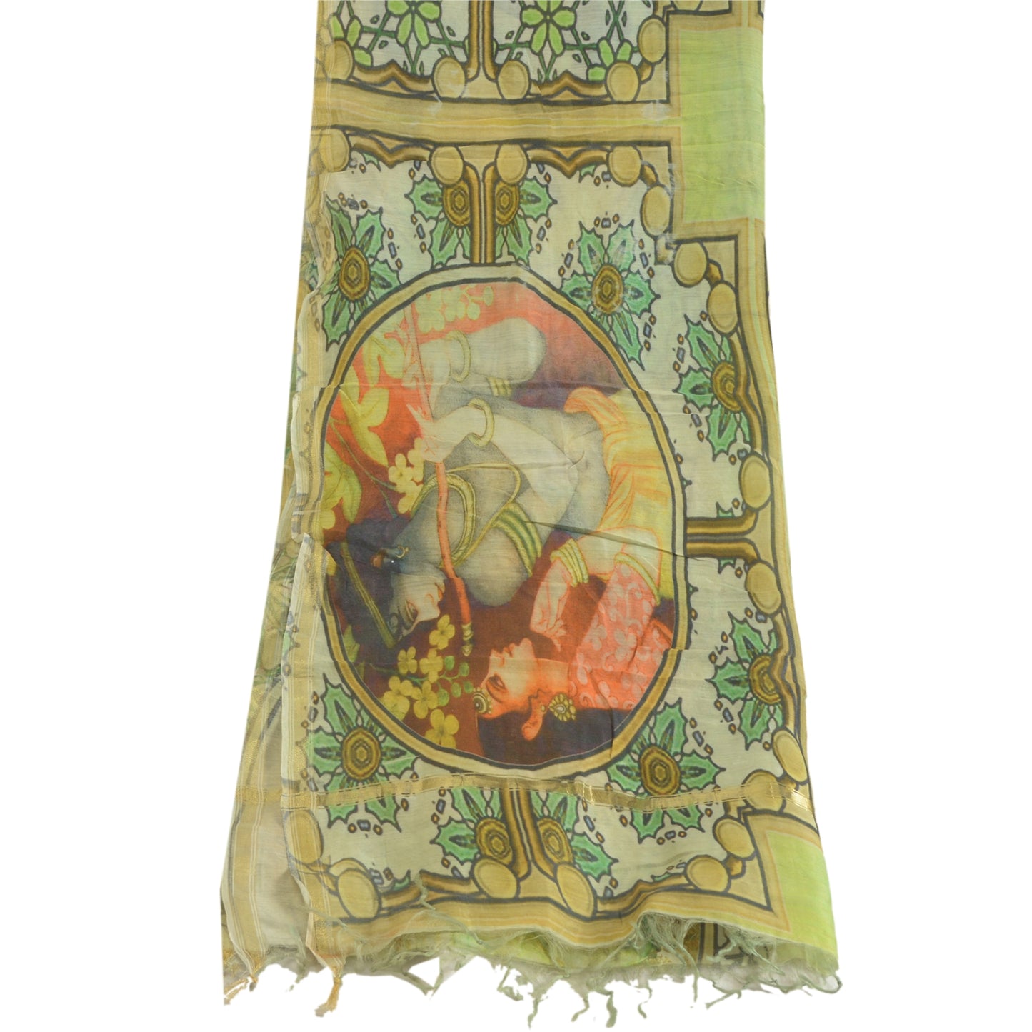 Sanskriti Vintage Long Dupatta Stole Cotton Silk Green Digital Printed Scarves