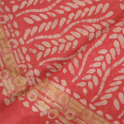 Sanskriti Vintage Long Dupatta Stole Pure Silk Pink/Green Batik Work Hijab