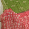 Sanskriti Vintage Long Dupatta Stole Pure Silk Pink/Green Batik Work Hijab