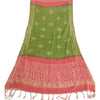 Sanskriti Vintage Long Dupatta Stole Pure Silk Pink/Green Batik Work Hijab