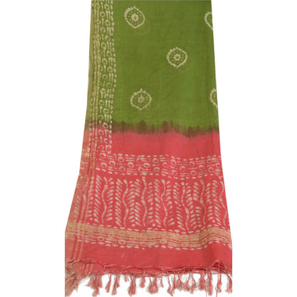 Sanskriti Vintage Long Dupatta Stole Pure Silk Pink/Green Batik Work Hijab