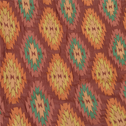 Sanskriti Vintage Long Dupatta Stole Pure Silk Brick Red Embroidered Wrap Veil