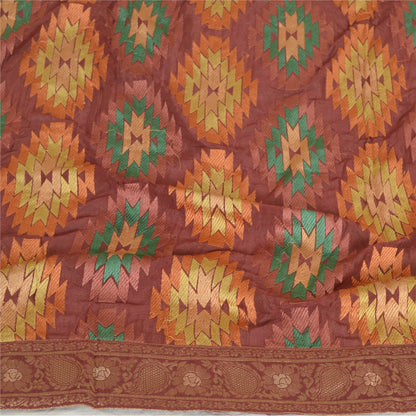 Sanskriti Vintage Long Dupatta Stole Pure Silk Brick Red Embroidered Wrap Veil