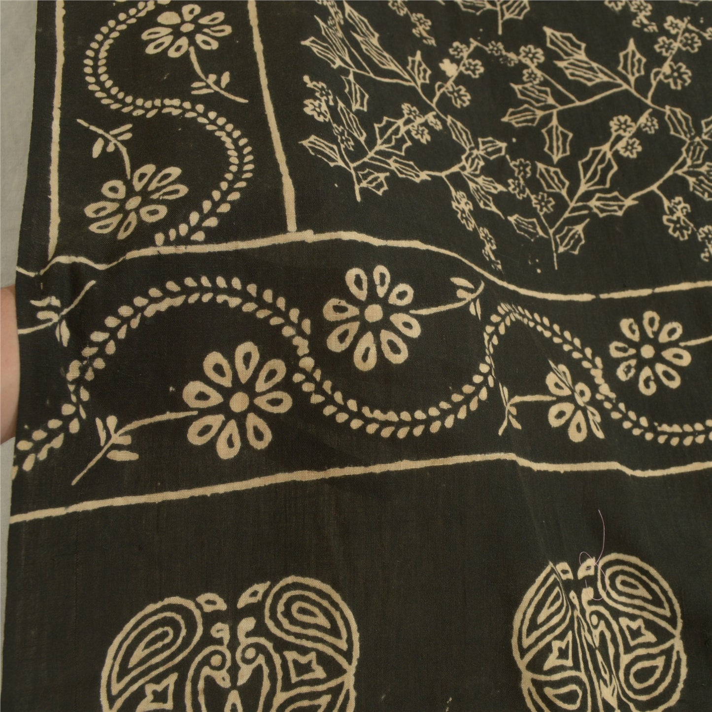 Sanskriti Vintage Black Long Dupatta Stole 100% Pure Cotton Hand Beaded Scarves